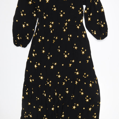 Marks and Spencer Women’s Black Star Print Midi Fit & Flare Dress Size 10