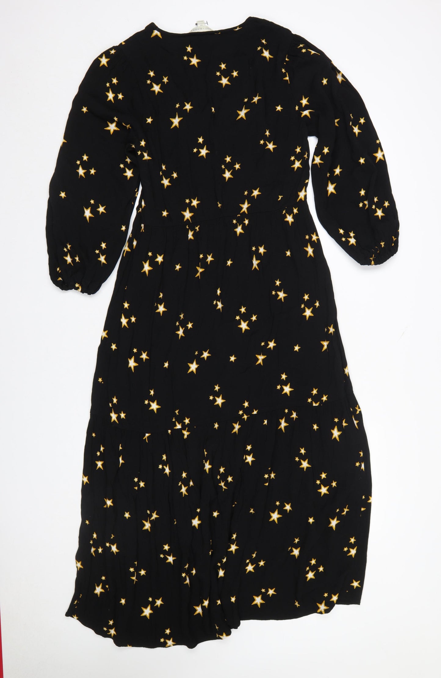 Marks and Spencer Women’s Black Star Print Midi Fit & Flare Dress Size 10