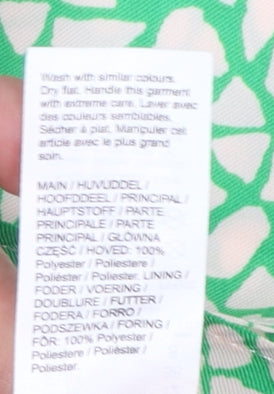 River Island Women's Green Geometric Blouse Size 12 Zip Back Flutter Sleeve