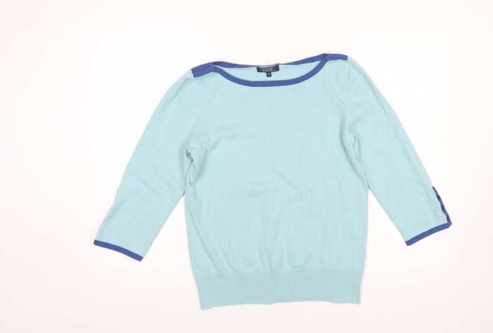 Maine New England Women's Blue Cotton Blend 3/4 Sleeve Jumper Size 12