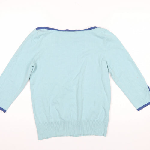Maine New England Women's Blue Cotton Blend 3/4 Sleeve Jumper Size 12