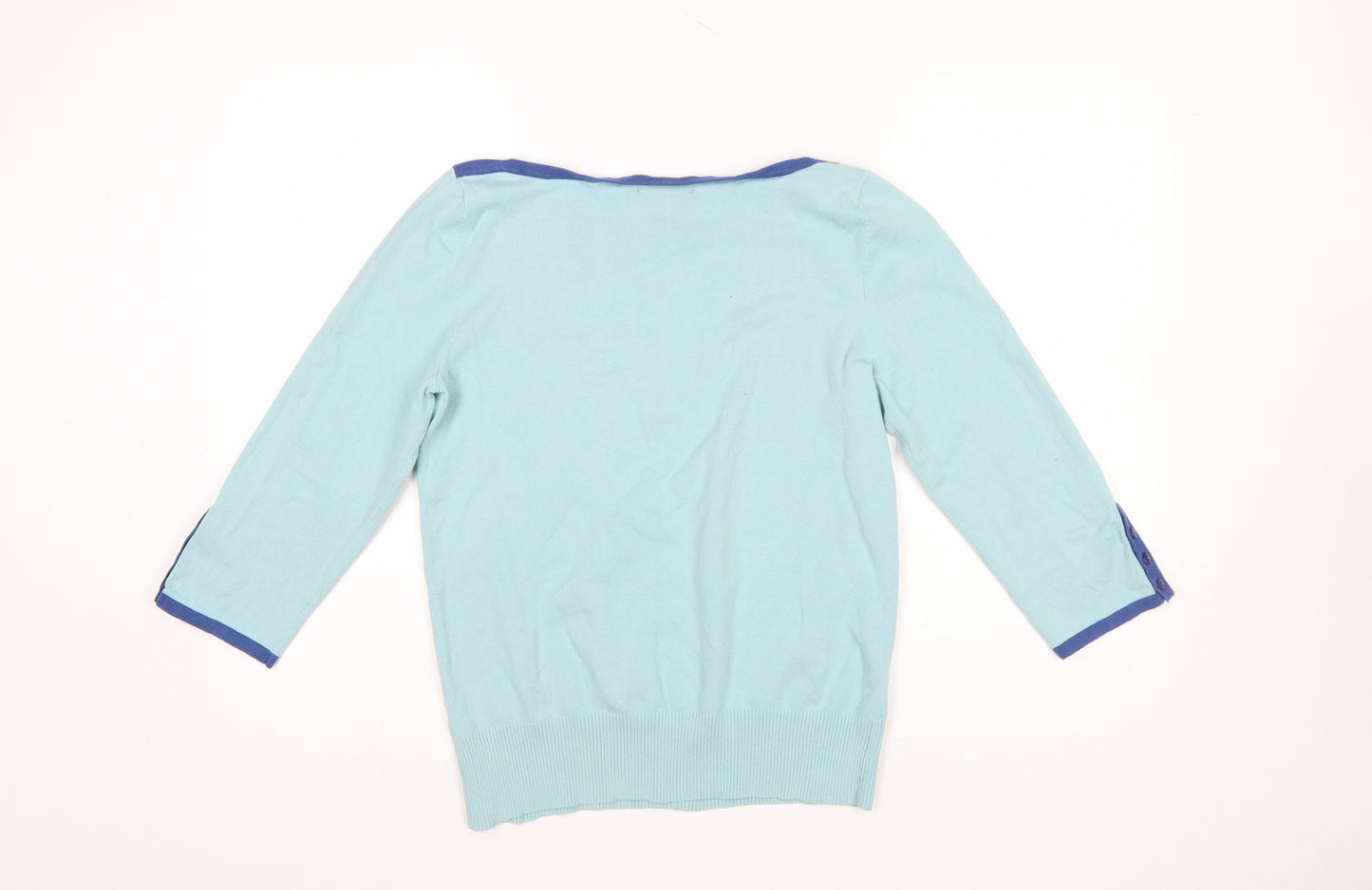 Maine New England Women's Blue Cotton Blend 3/4 Sleeve Jumper Size 12