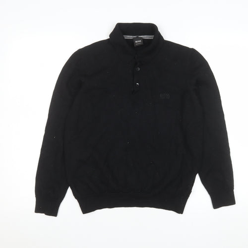 Hugo Boss Men’s Black Wool Henley Jumper Size L Regular Fit
