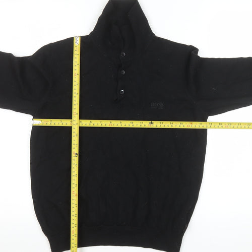 Hugo Boss Men’s Black Wool Henley Jumper Size L Regular Fit