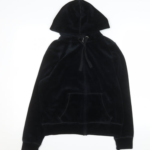 Marks and Spencer Women Black Velour Hooded Zip Jacket UK 16