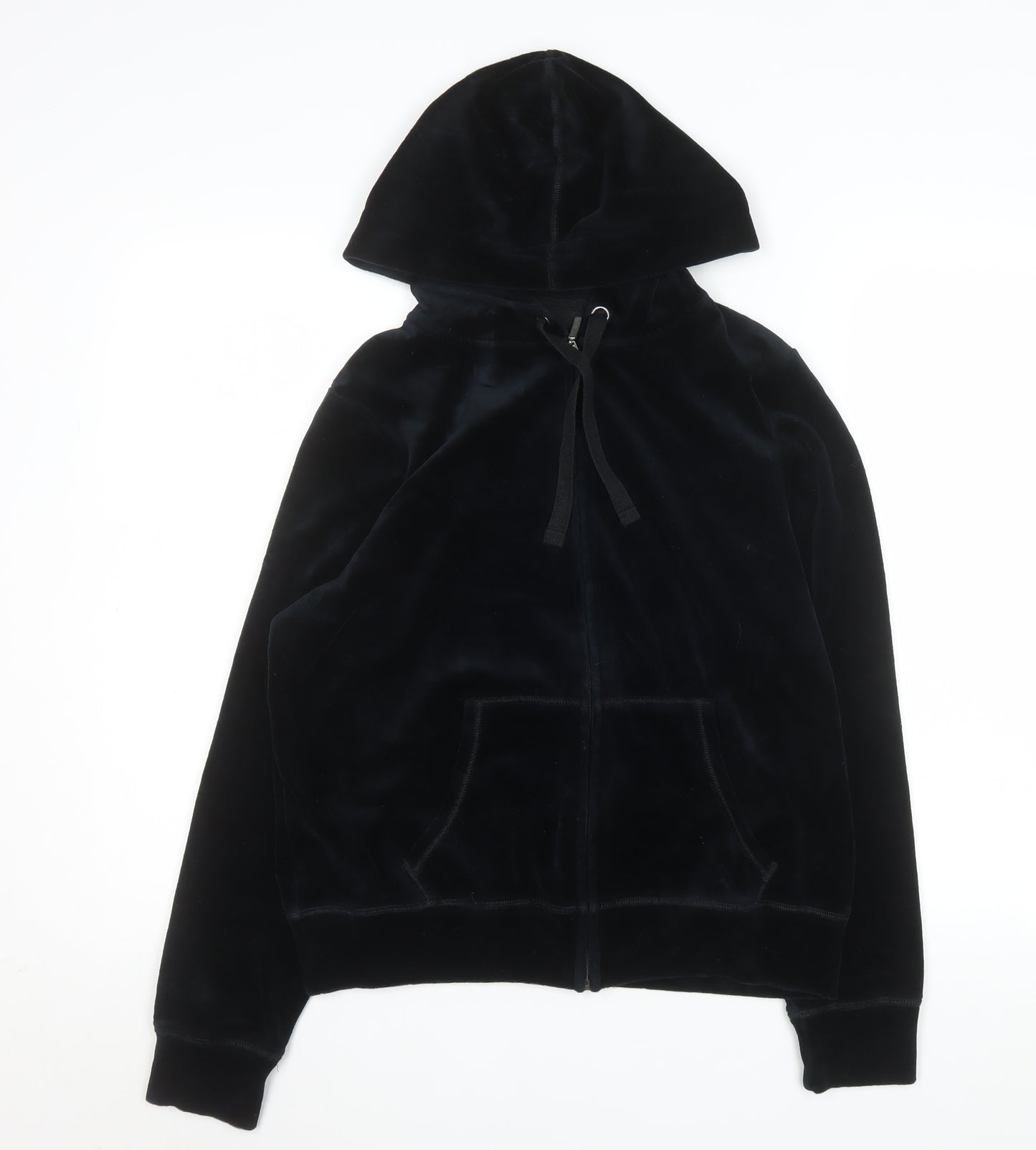 Marks and Spencer Women Black Velour Hooded Zip Jacket UK 16