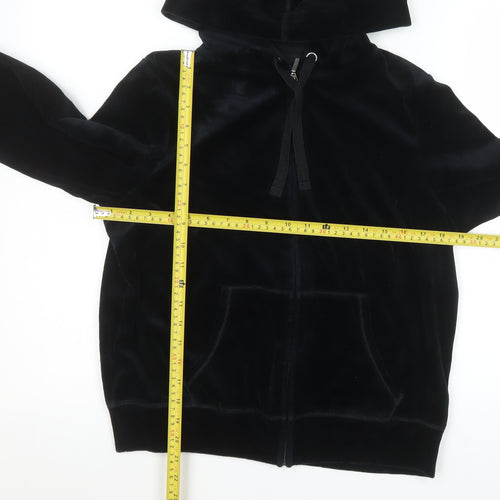 Marks and Spencer Women Black Velour Hooded Zip Jacket UK 16