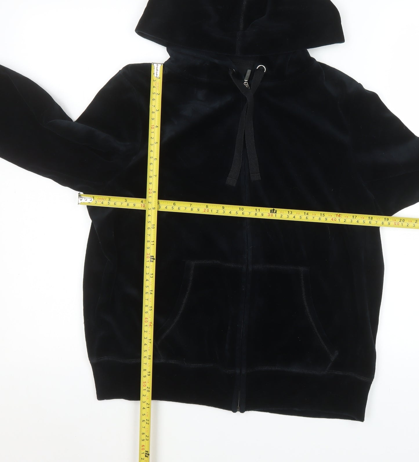 Marks and Spencer Women Black Velour Hooded Zip Jacket UK 16