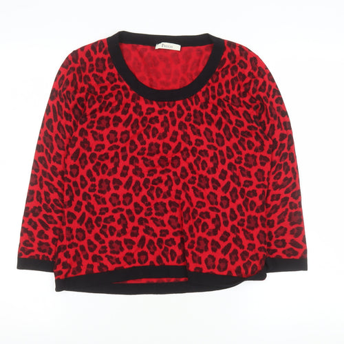 Precis Women Red Leopard Print Pullover Sweater Medium Viscose Blend