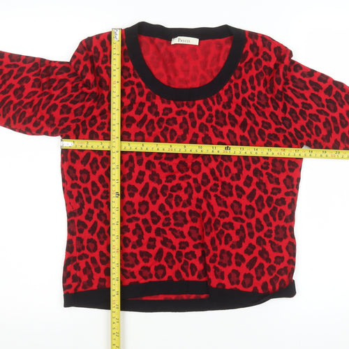 Precis Women Red Leopard Print Pullover Sweater Medium Viscose Blend