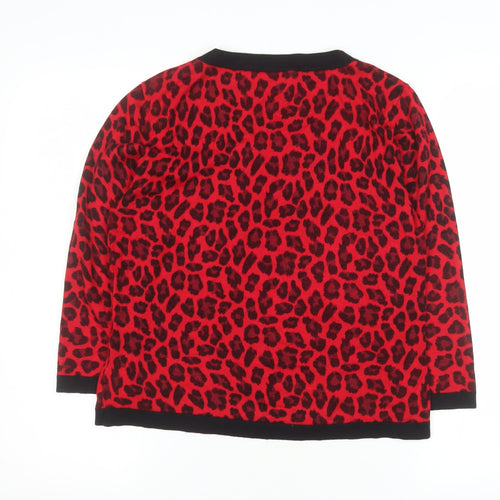 Precis Women Red Leopard Print Pullover Sweater Medium Viscose Blend