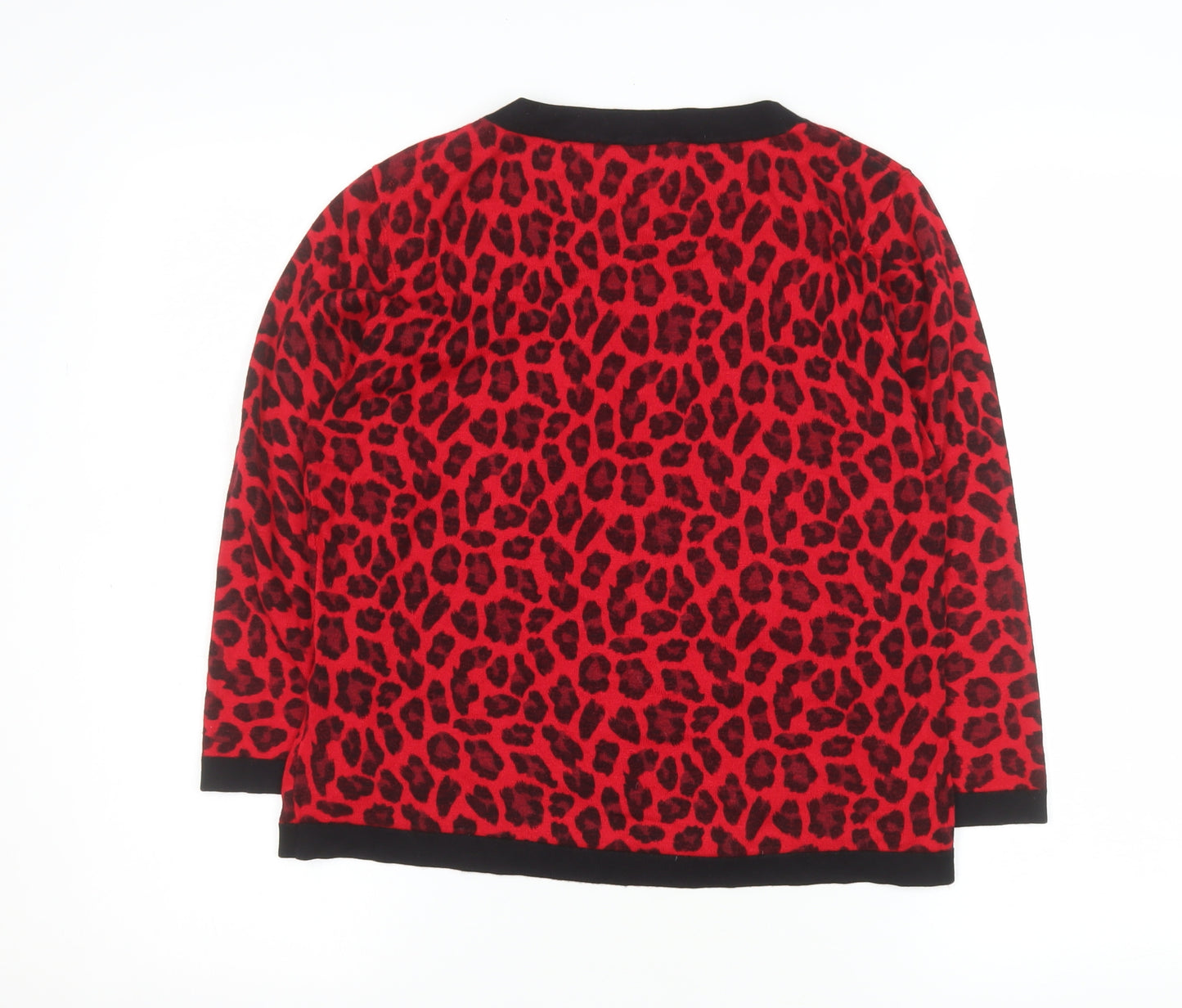 Precis Women Red Leopard Print Pullover Sweater Medium Viscose Blend
