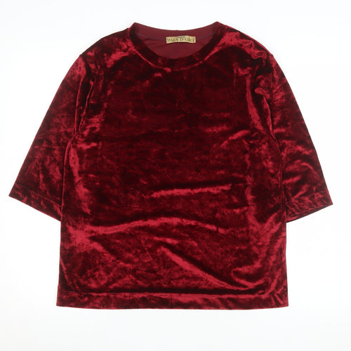 Pala D'Oro Women's Red Velvet 3/4 Sleeve Crew Neck Top S