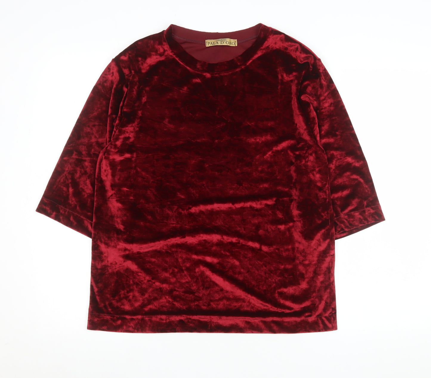 Pala D'Oro Women's Red Velvet 3/4 Sleeve Crew Neck Top S