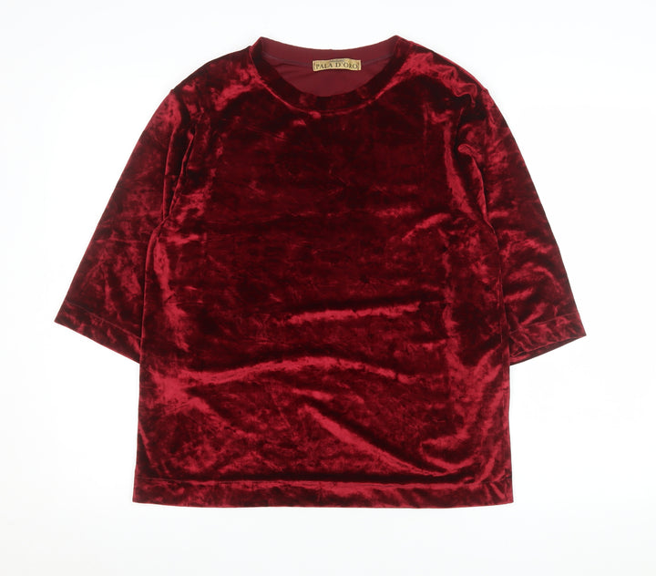 Pala D'Oro Women's Red Velvet 3/4 Sleeve Crew Neck Top S