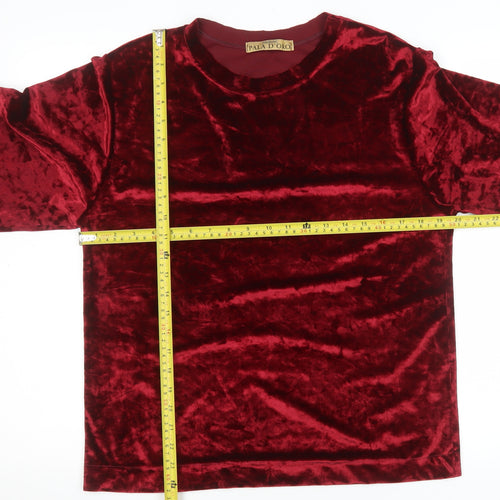 Pala D'Oro Women's Red Velvet 3/4 Sleeve Crew Neck Top S