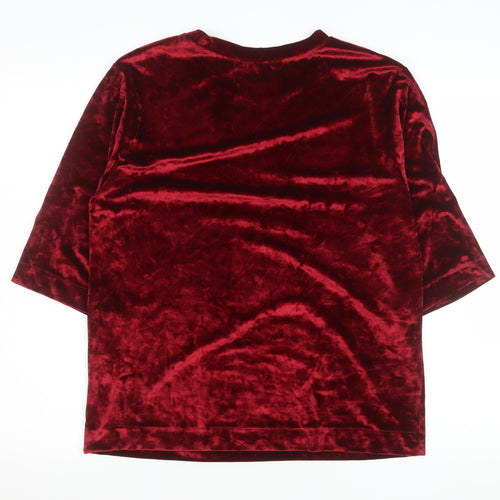 Pala D'Oro Women's Red Velvet 3/4 Sleeve Crew Neck Top S