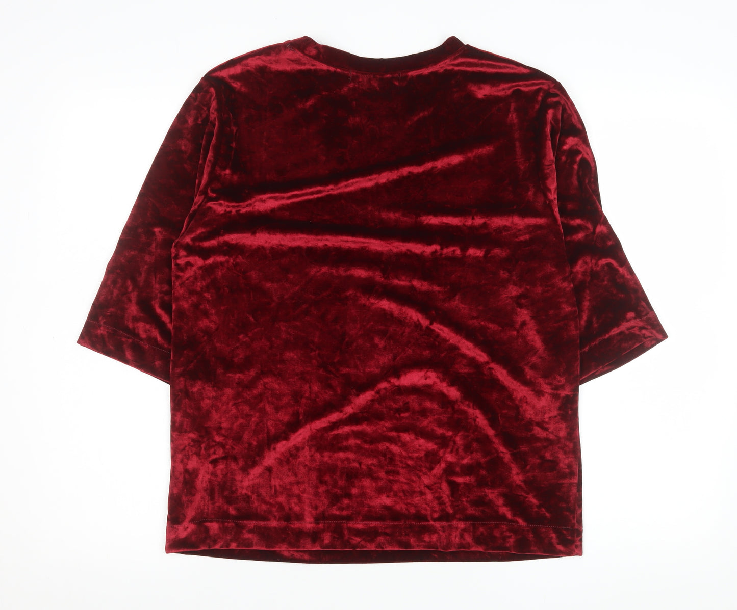Pala D'Oro Women's Red Velvet 3/4 Sleeve Crew Neck Top S