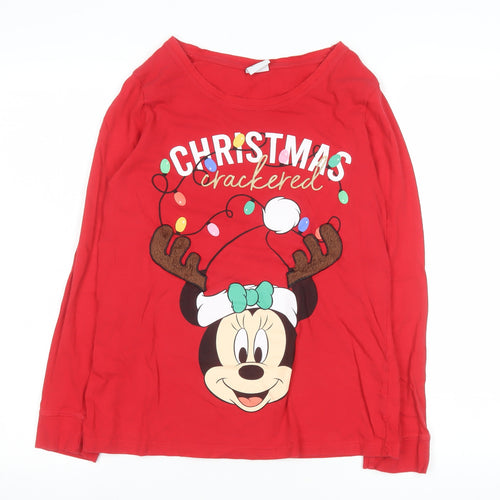 Disney Women’s Red Christmas Minnie Mouse Long Sleeve T-Shirt Nightshirt Size 6