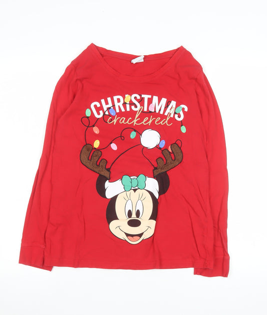Disney Women’s Red Christmas Minnie Mouse Long Sleeve T-Shirt Nightshirt Size 6