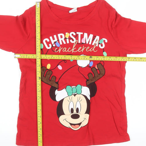 Disney Women’s Red Christmas Minnie Mouse Long Sleeve T-Shirt Nightshirt Size 6