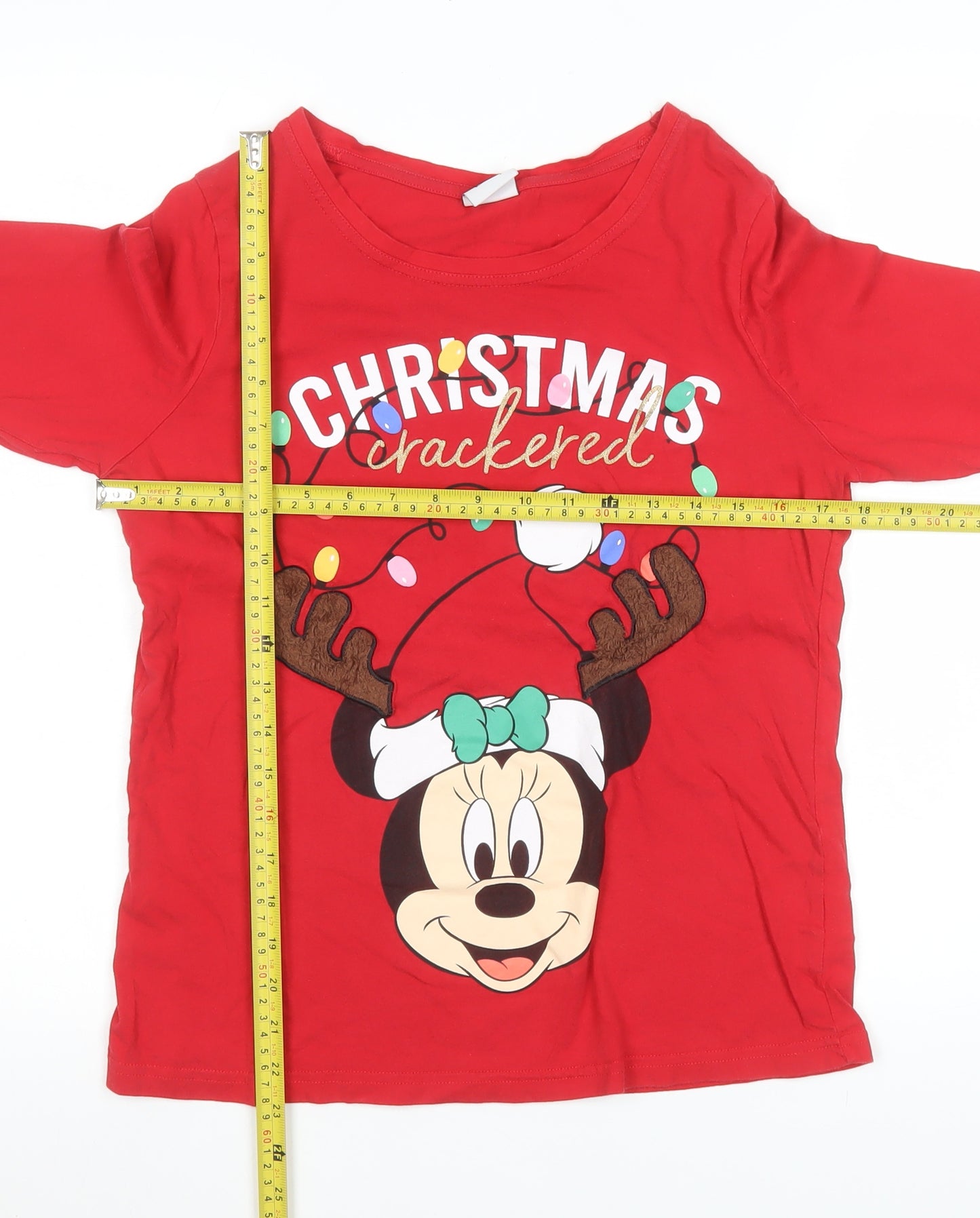 Disney Women’s Red Christmas Minnie Mouse Long Sleeve T-Shirt Nightshirt Size 6