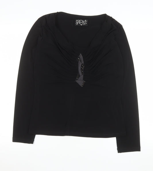 L. Campione Women's Black Long Sleeve V-Neck Blouse Size 10