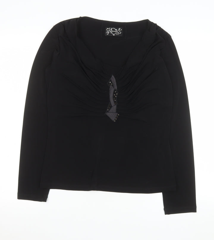 L. Campione Women's Black Long Sleeve V-Neck Blouse Size 10