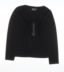 L. Campione Women's Black Long Sleeve V-Neck Blouse Size 10