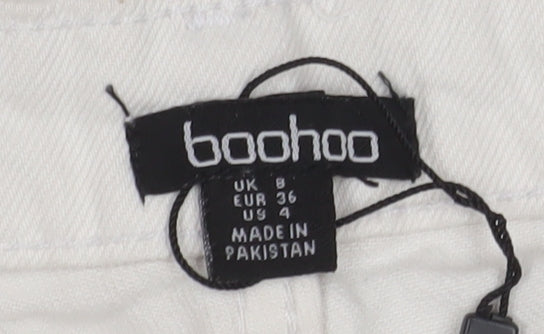 Boohoo Women White Cut-Off Denim Shorts Size 8 Distressed Frayed Hem