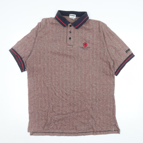 PING Men's Brown Cotton Polo Shirt Size L Golf Herringbone Pattern