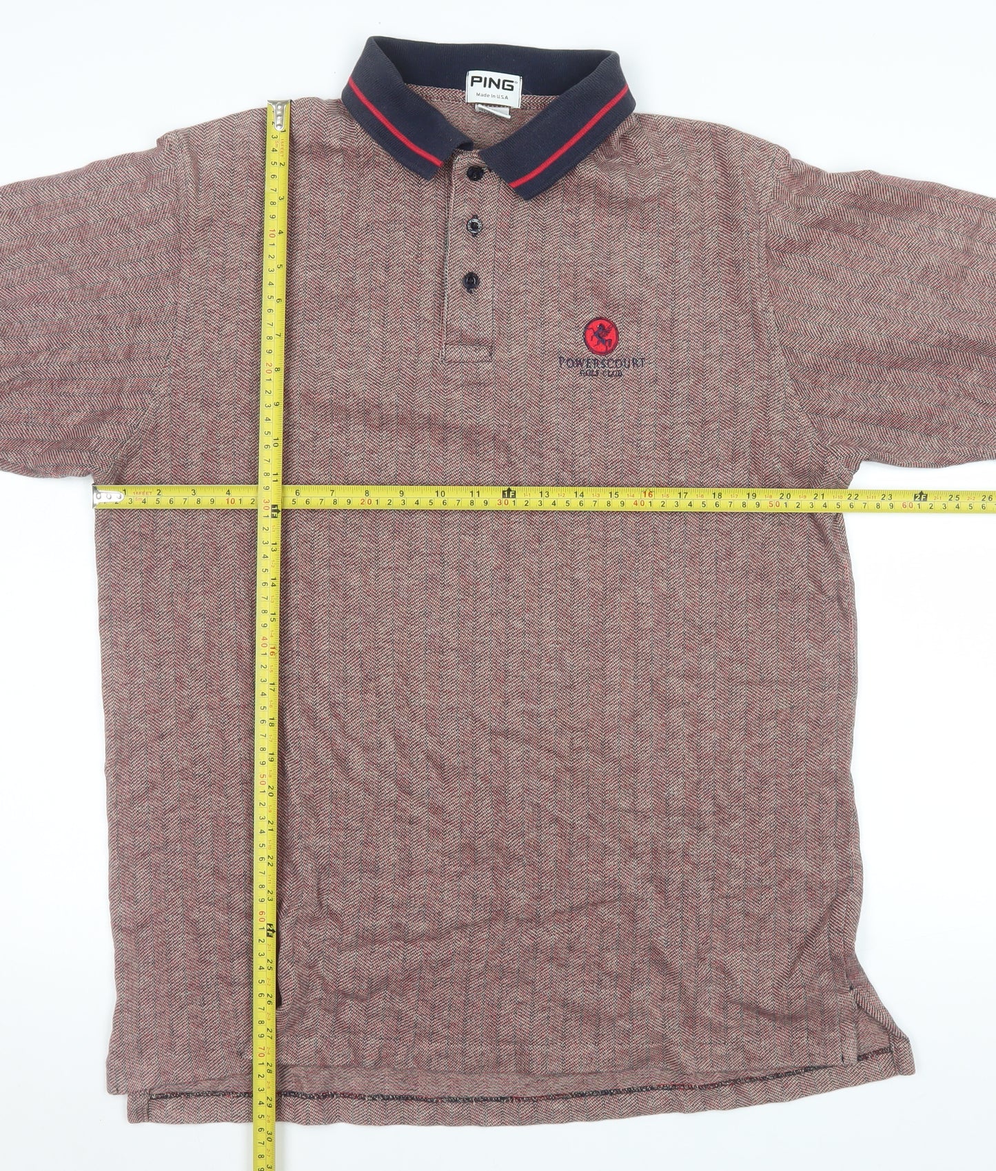 PING Men's Brown Cotton Polo Shirt Size L Golf Herringbone Pattern