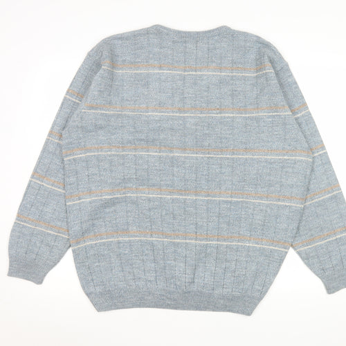 Dunnes Stores Men's Grey Striped V-Neck Wool Blend Jumper Size L