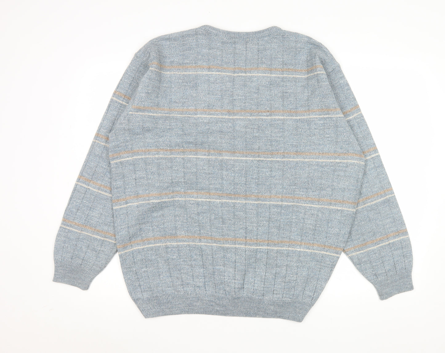 Dunnes Stores Men's Grey Striped V-Neck Wool Blend Jumper Size L