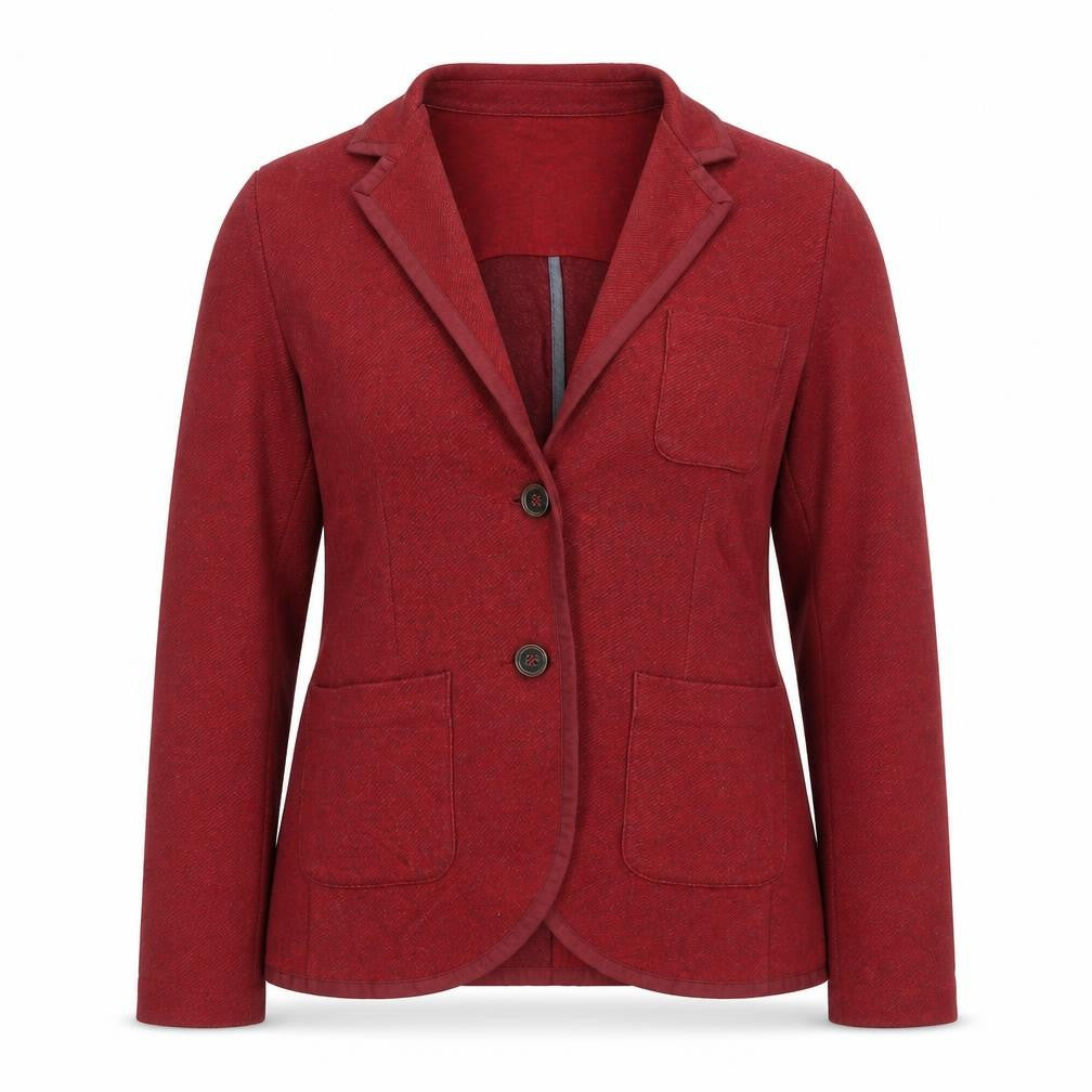 Front view of Lands' End Women's Red Cotton Blend Single-Breasted Blazer, size 12
