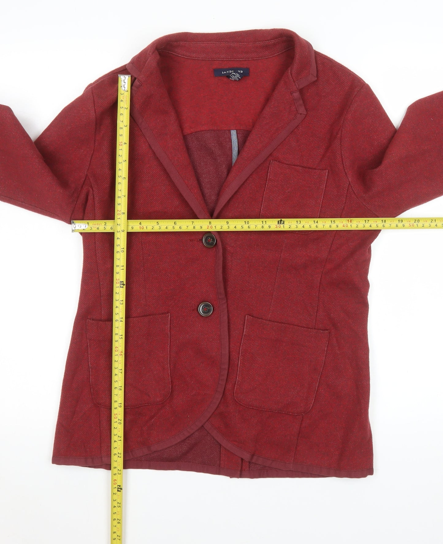 Lands' End Women's Red Cotton Blend Single-Breasted Blazer Size 12