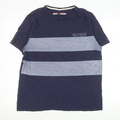 Tommy Hilfiger Men's Blue Striped Regular Fit Crew Neck T-Shirt M