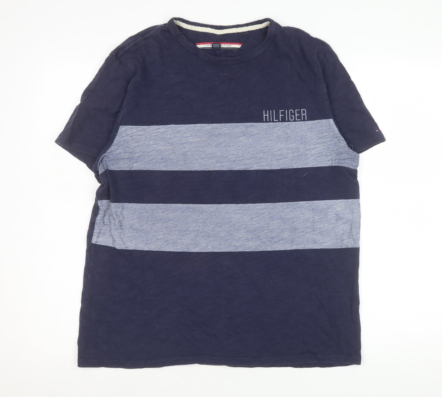 Tommy Hilfiger Men's Blue Striped Regular Fit Crew Neck T-Shirt M