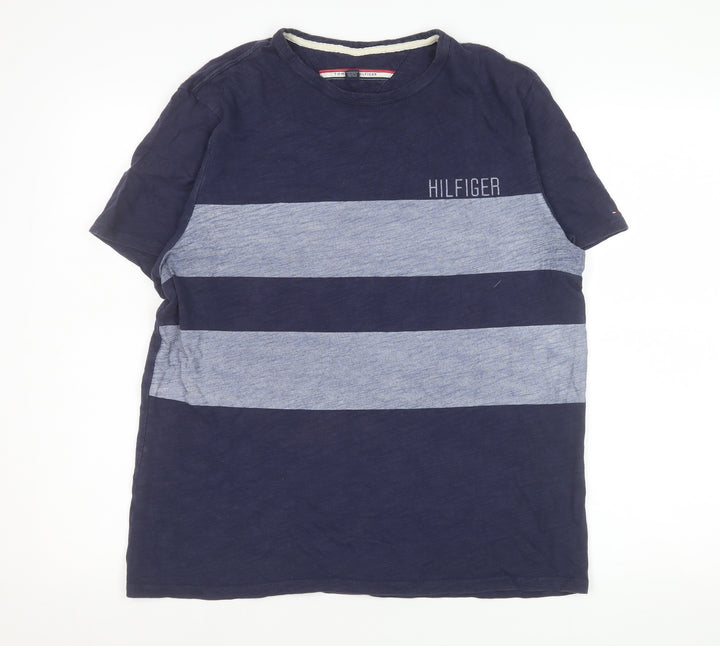 Tommy Hilfiger Men's Blue Striped Regular Fit Crew Neck T-Shirt M