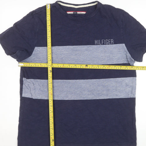 Tommy Hilfiger Men's Blue Striped Regular Fit Crew Neck T-Shirt M