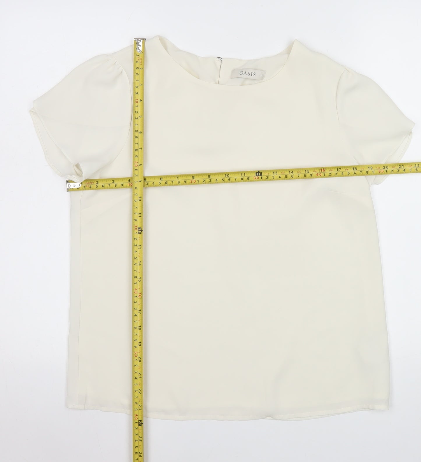 Oasis Women's Ivory Short Sleeve Woven Blouse Size 12