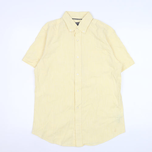 Maine New England Men's Yellow Cotton Short Sleeve Button-Down Shirt Size S