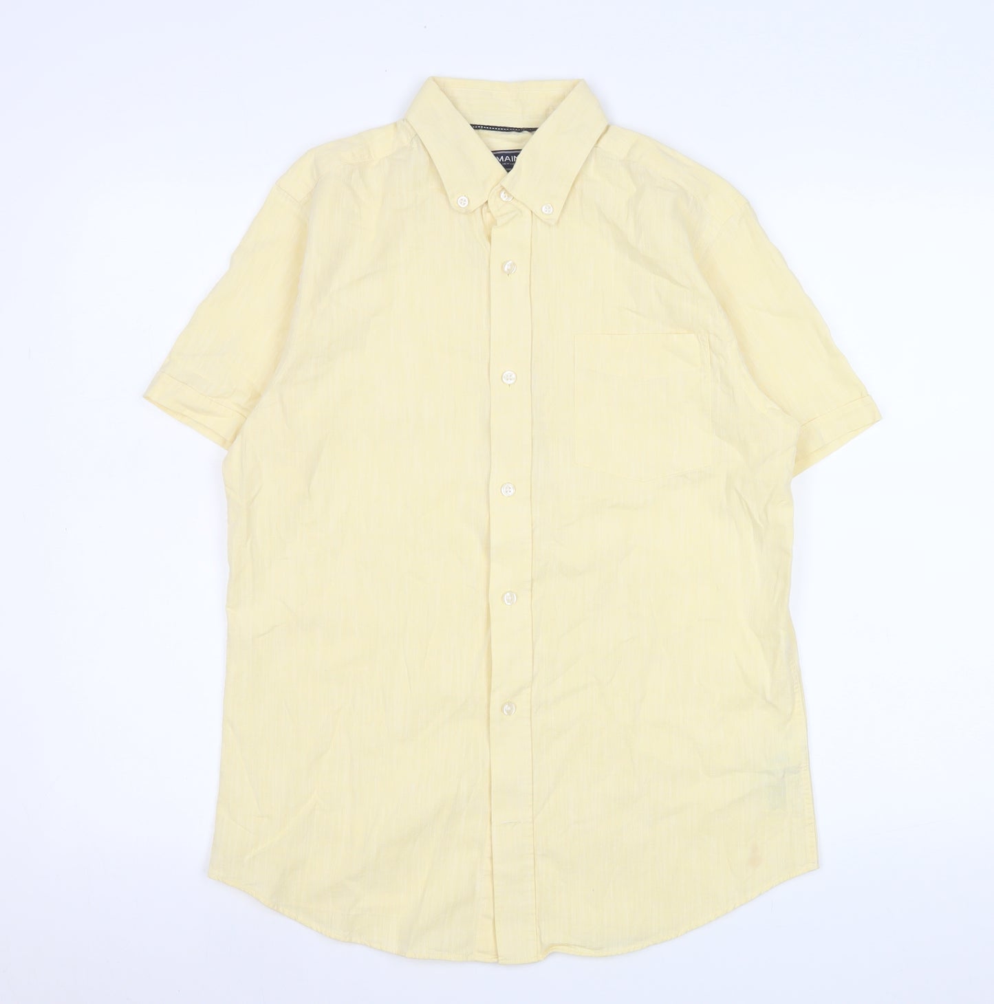 Maine New England Men's Yellow Cotton Short Sleeve Button-Down Shirt Size S