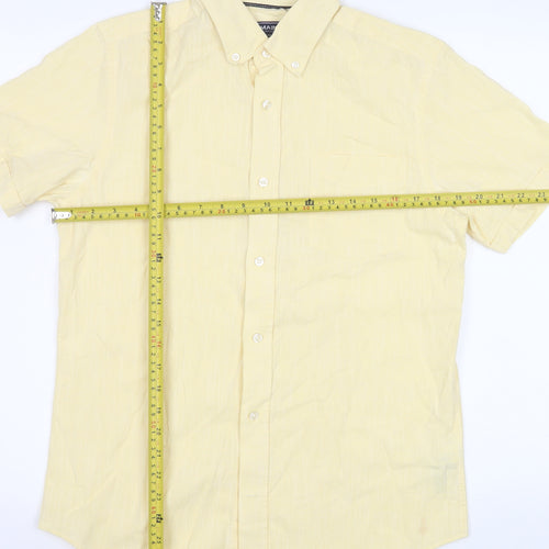 Maine New England Men's Yellow Cotton Short Sleeve Button-Down Shirt Size S