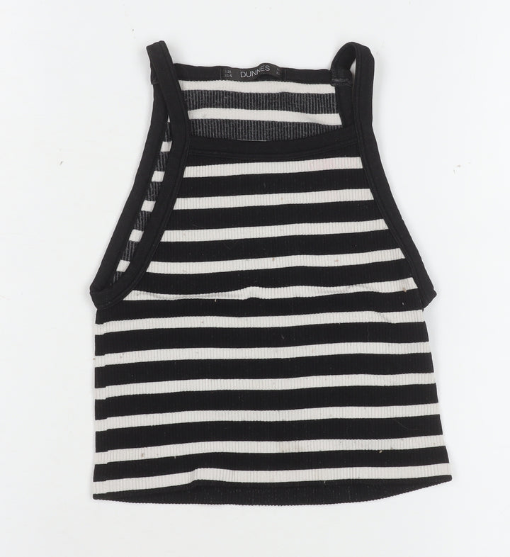 Dunnes Women Black White Striped Cropped Tank Top XS