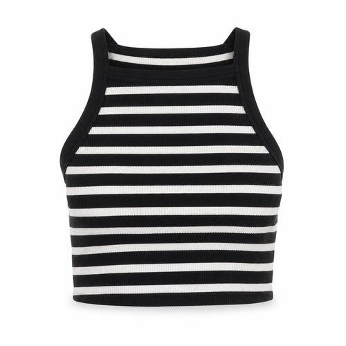 Dunnes Women Black White Striped Cropped Tank Top XS
