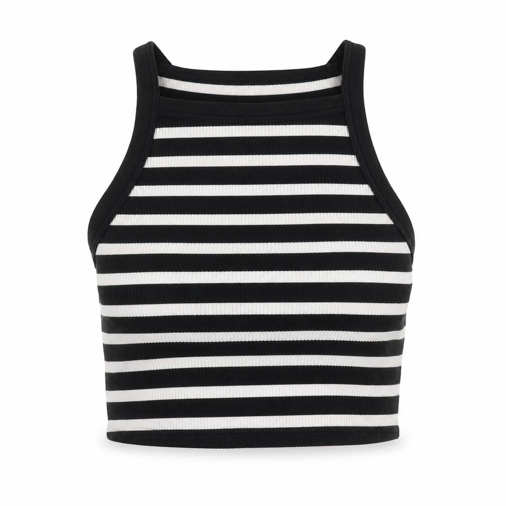 Dunnes Women Black White Striped Cropped Tank Top XS