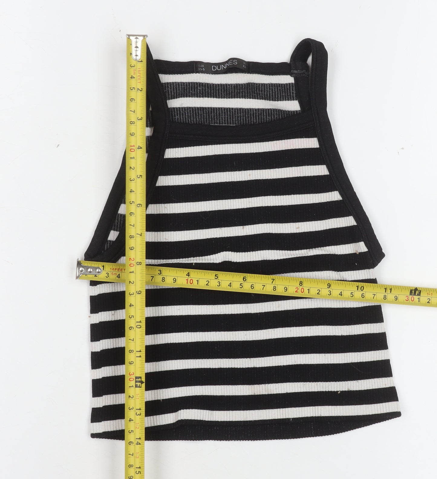 Dunnes Women Black White Striped Cropped Tank Top XS