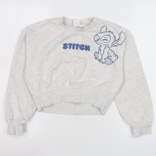 Disney Stitch Girls Grey Pullover Sweatshirt 9-10 Years Graphic Print