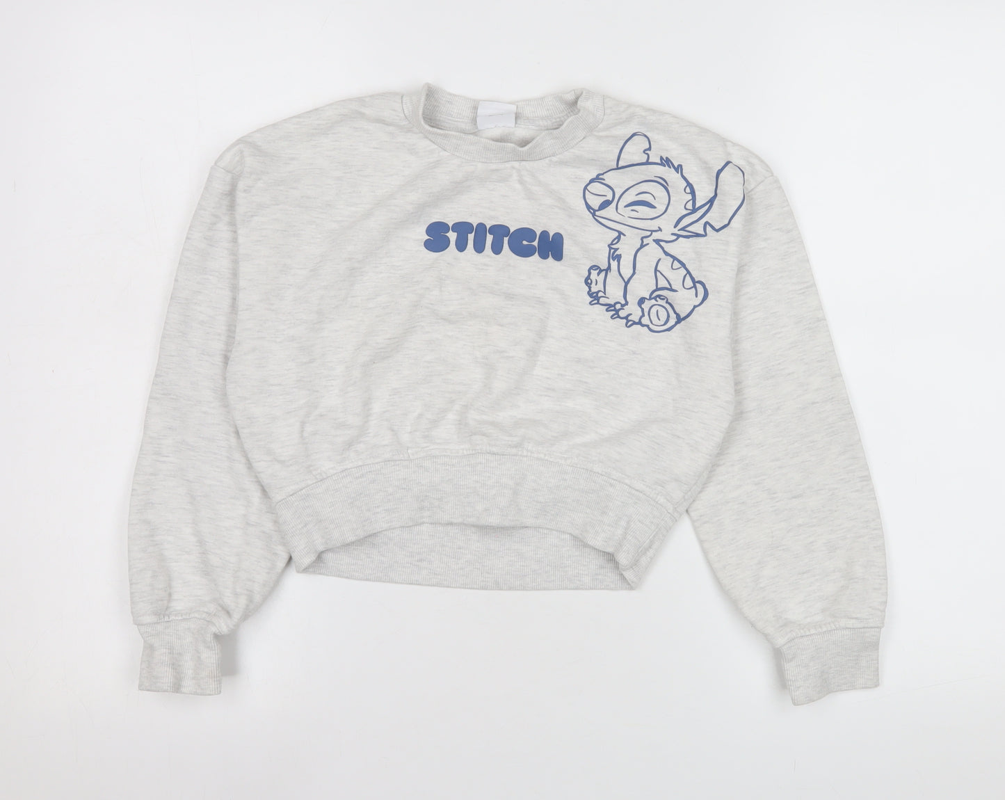 Disney Stitch Girls Grey Pullover Sweatshirt 9-10 Years Graphic Print